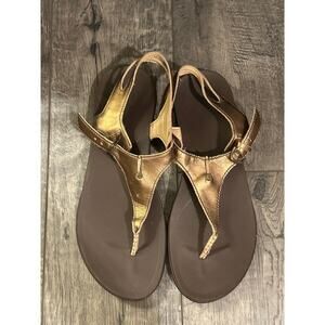 OluKai Women's Gold & Brown Thong Leather Upper Sandals Size 10